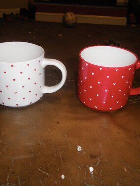 2 elum Home 16 oz. Ceramic Coffee Tea Mug Matching Set Red White Baby Hearts